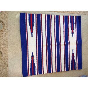 Mayatex Hand Woven Saddle Blanket Red White Blue Southwestern 32" x 29.5" EUC
